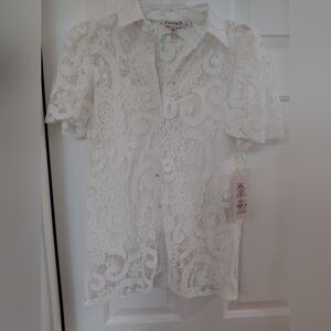 Nanette Lepore White Floral Lace Blouse